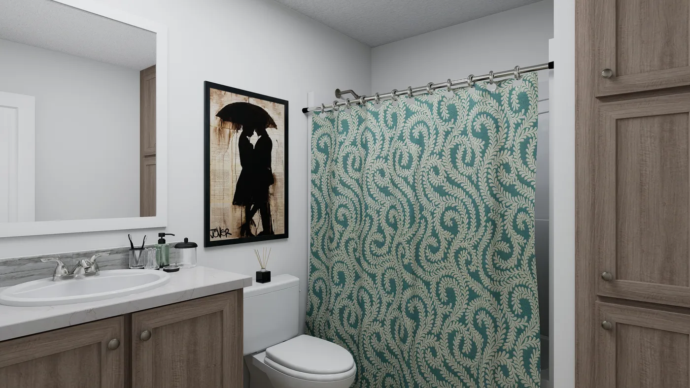 The RIGHT CHOICE 75 Guest Bathroom. This Manufactured Mobile Home features 4 bedrooms and 2 baths.