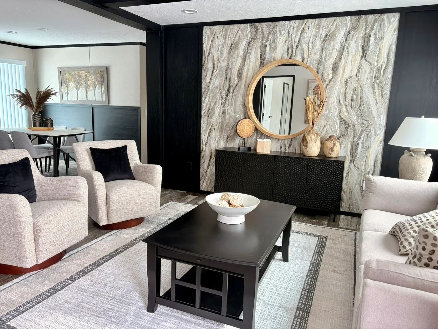 The DIAMOND Living Room. This Manufactured Mobile Home features 3 bedrooms and 2 baths.