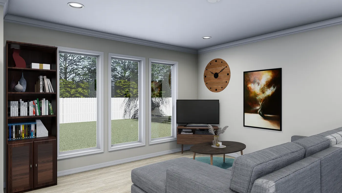 The 7010 "YADKIN" 7616 Living Room. This Manufactured Mobile Home features 3 bedrooms and 2 baths.