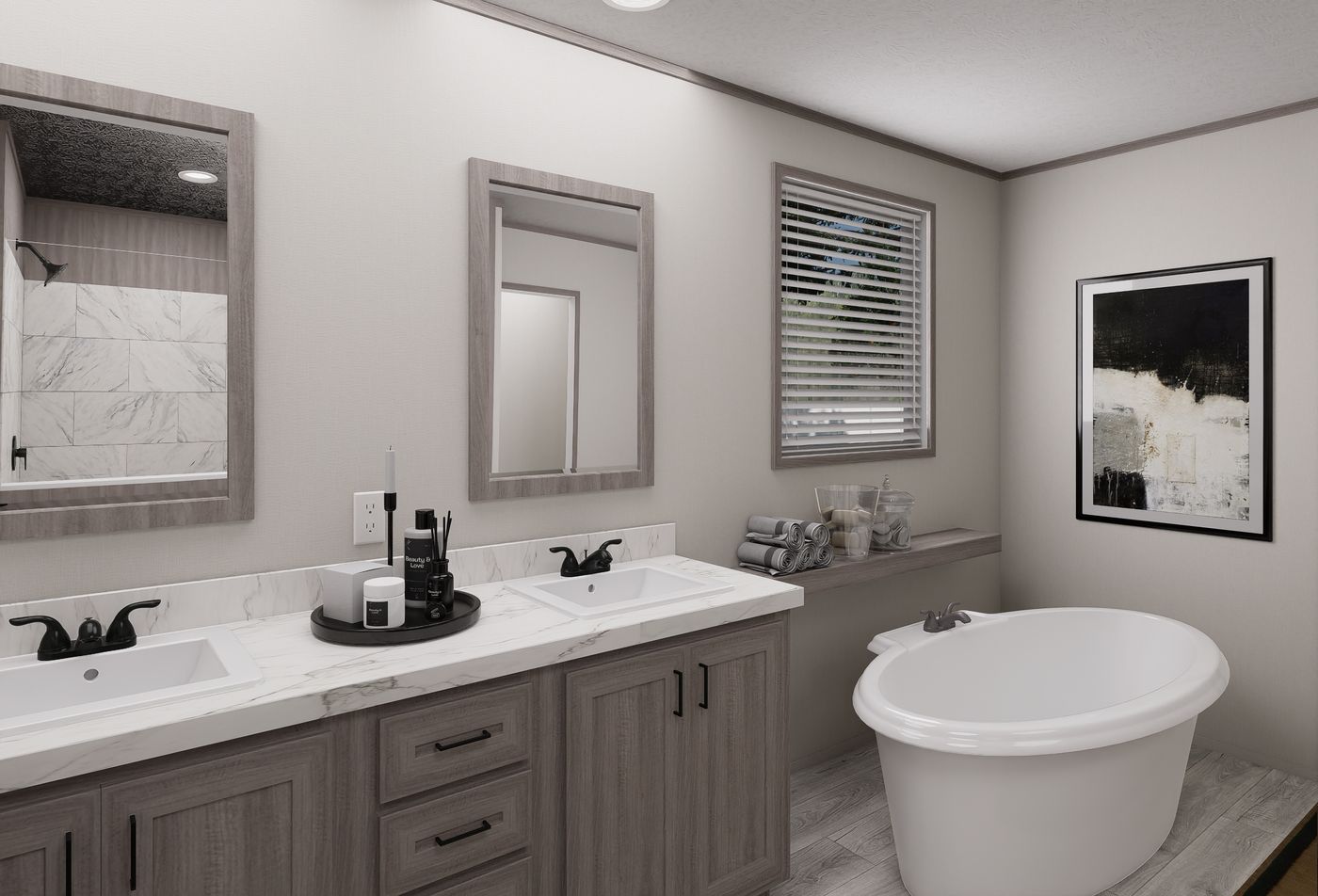 The DIAMOND Primary Bathroom. This Manufactured Mobile Home features 3 bedrooms and 2 baths.