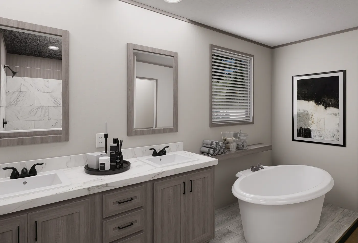 The DIAMOND Primary Bathroom. This Manufactured Mobile Home features 3 bedrooms and 2 baths.
