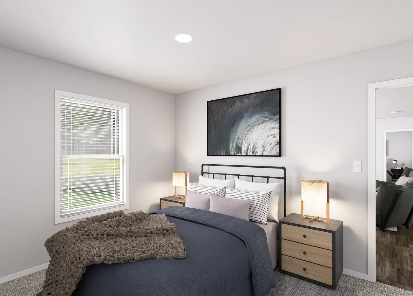 The SLE 481F Bedroom. This Manufactured Mobile Home features 3 bedrooms and 2 baths.