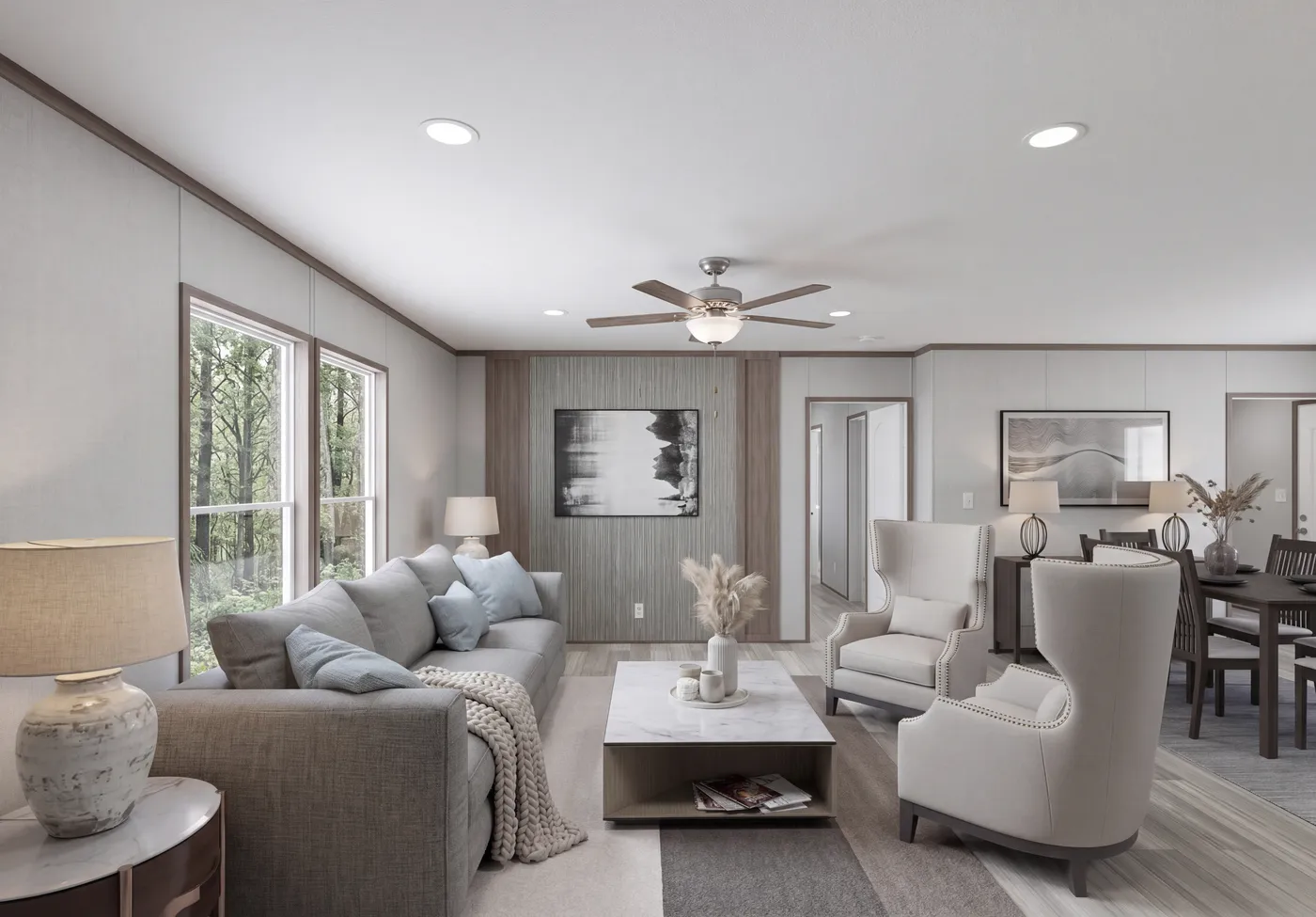 The THE MOUNTAINEER 64 Living Room. This Manufactured Mobile Home features 3 bedrooms and 2 baths.