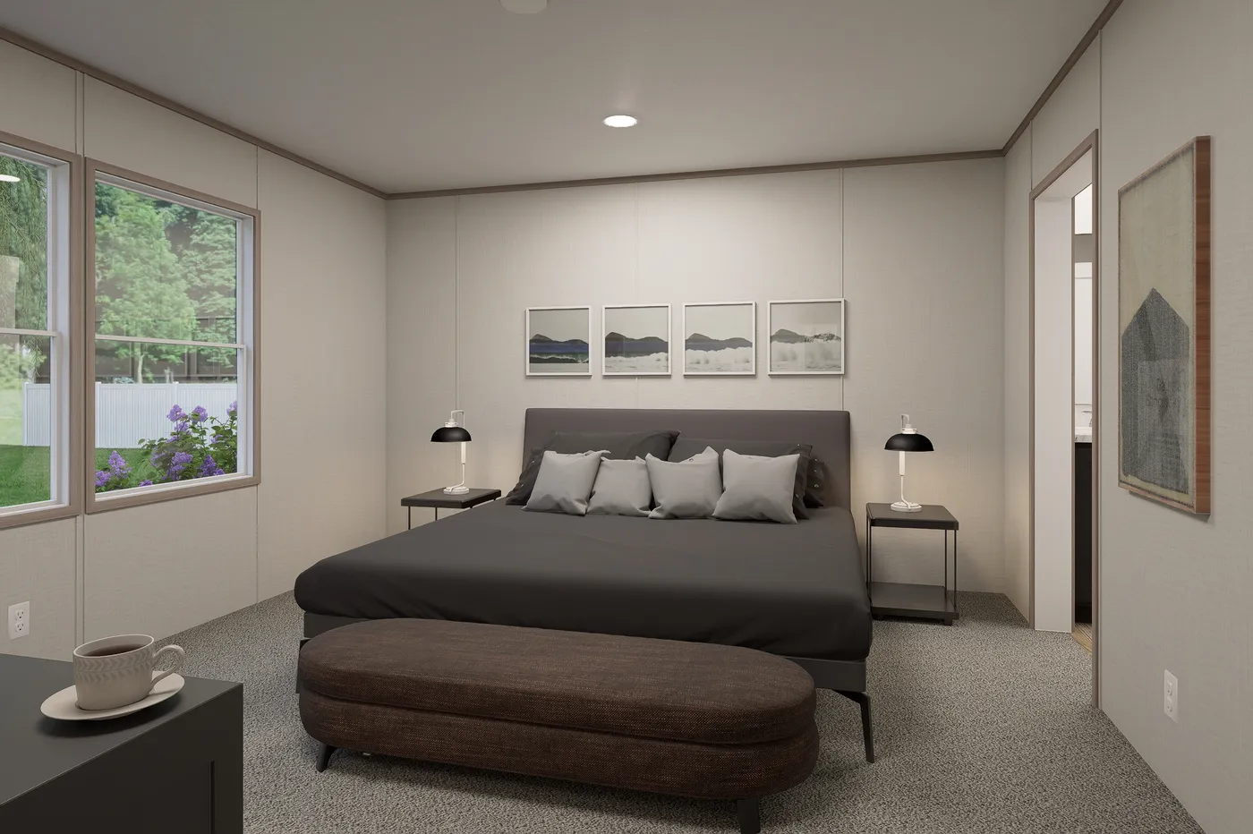 The ULTRA FLEX Primary Bedroom. This Manufactured Mobile Home features 4 bedrooms and 2 baths.