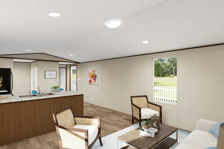 The ELATION Living Room. This Manufactured Mobile Home features 3 bedrooms and 2 baths.