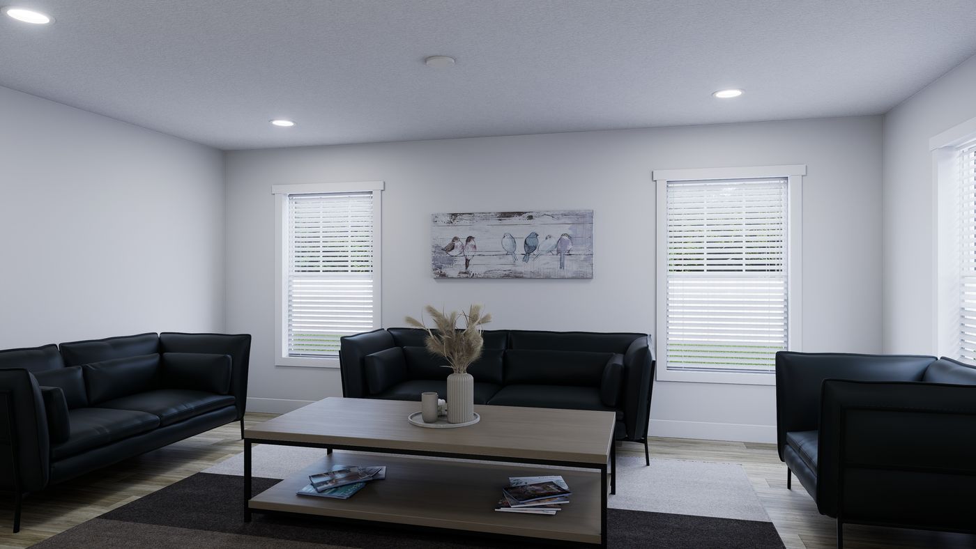 The RIGHT CHOICE 75 Living Room. This Manufactured Mobile Home features 4 bedrooms and 2 baths.