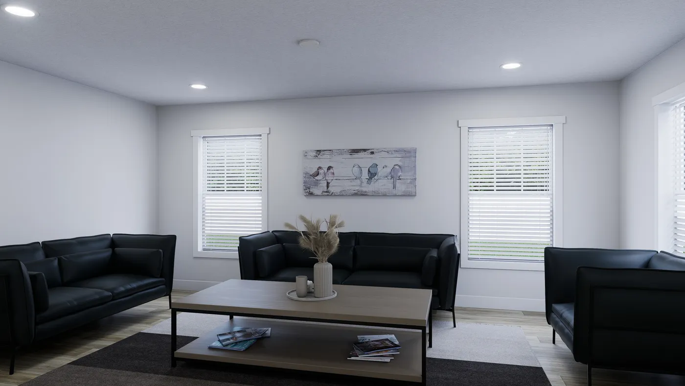 The RIGHT CHOICE 75 Living Room. This Manufactured Mobile Home features 4 bedrooms and 2 baths.