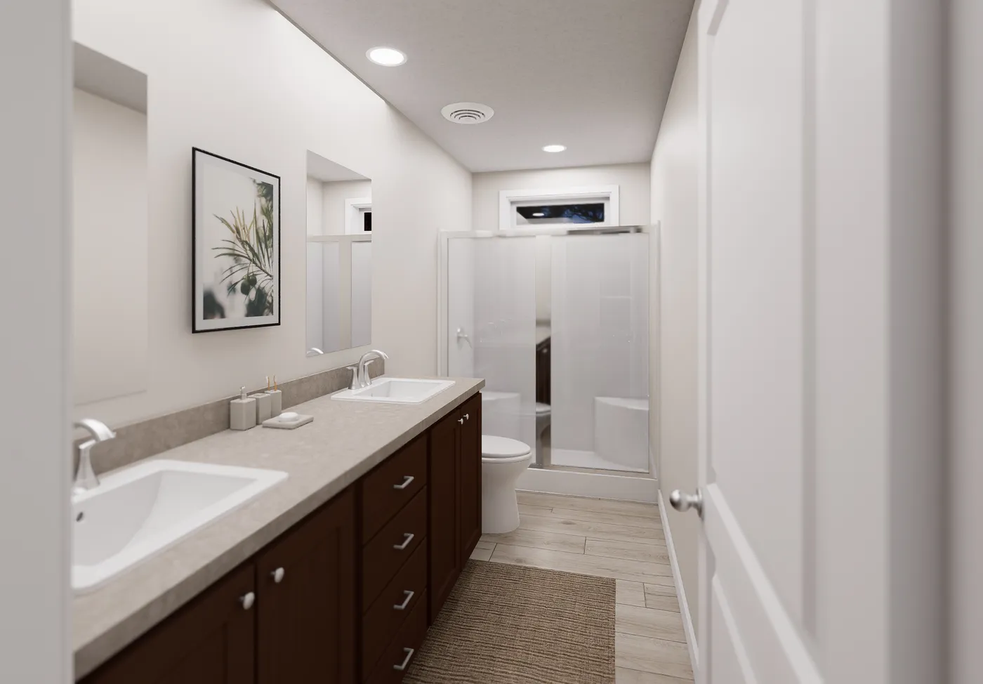 The 5015 IMAGINE Primary Bathroom. This Manufactured Mobile Home features 3 bedrooms and 2 baths.