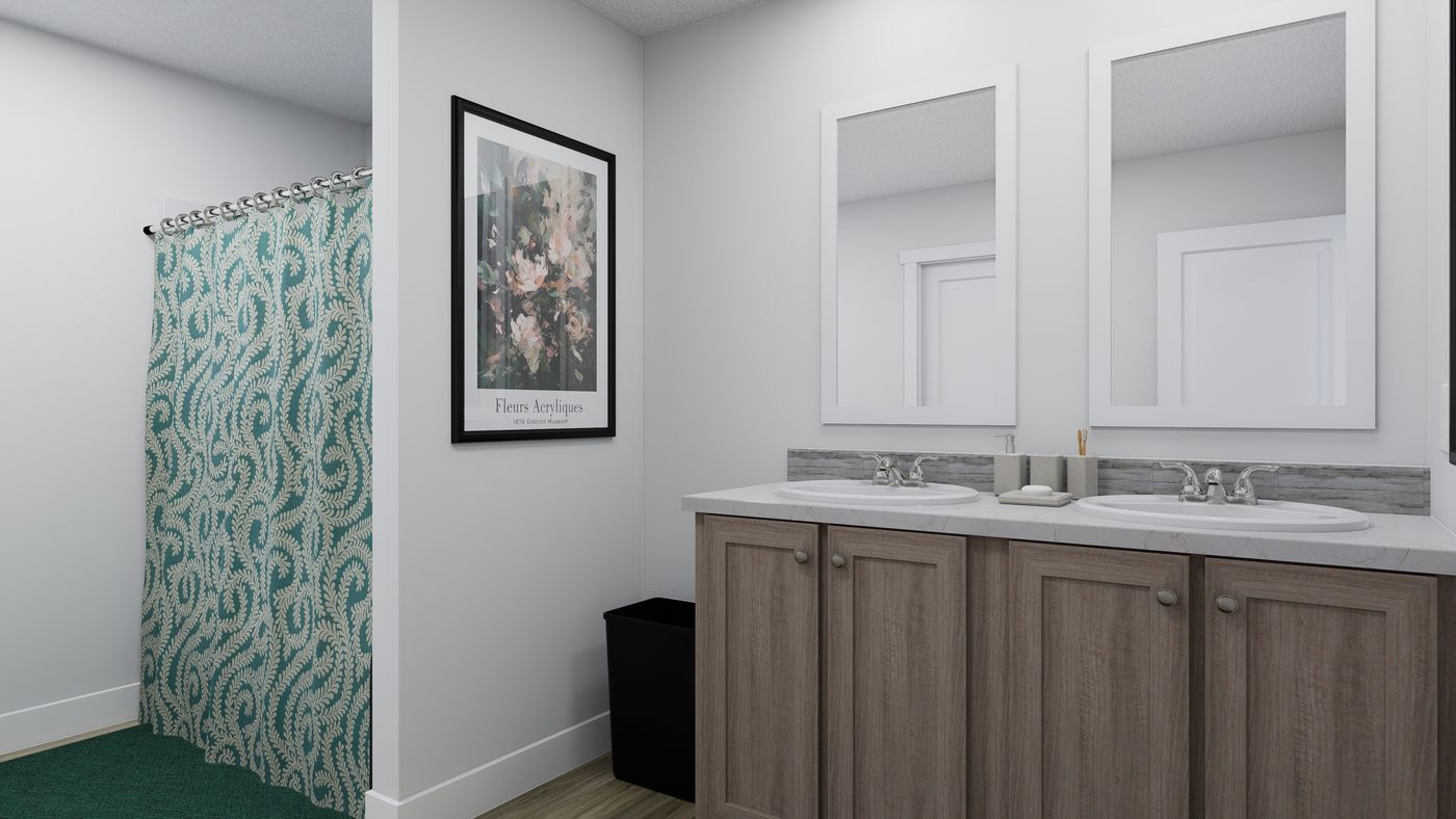 The RIGHT CHOICE 75 Primary Bathroom. This Manufactured Mobile Home features 4 bedrooms and 2 baths.