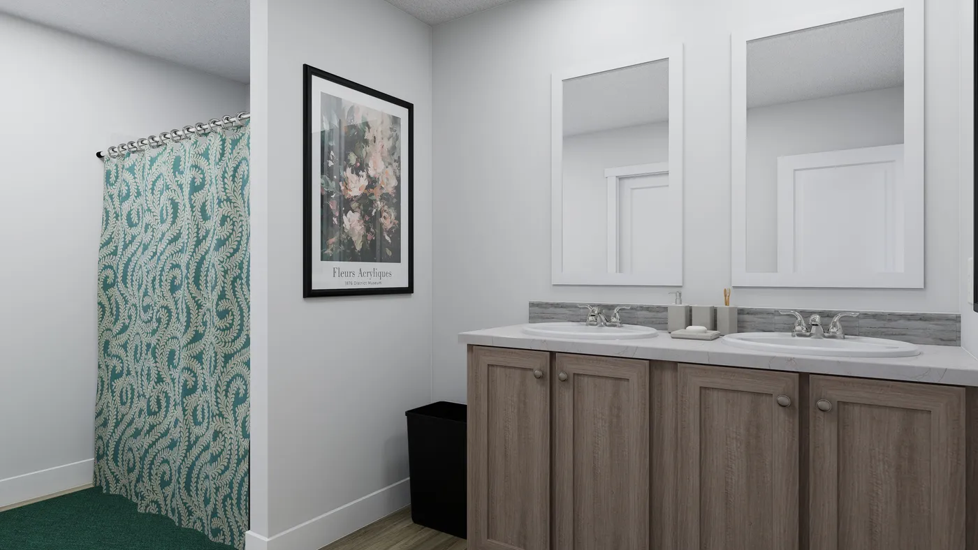 The RIGHT CHOICE 75 Primary Bathroom. This Manufactured Mobile Home features 4 bedrooms and 2 baths.