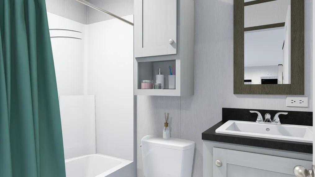 The 5228-E785 THE PULSE Guest Bathroom. This Manufactured Mobile Home features 3 bedrooms and 2 baths.