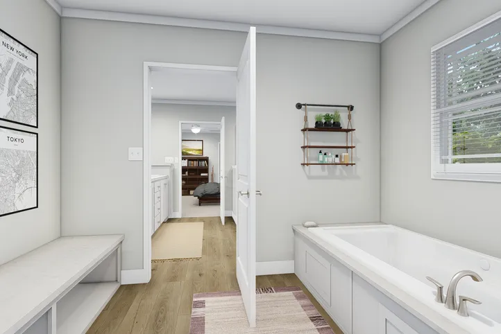 The REMINGTON Primary Bathroom. This Manufactured Mobile Home features 3 bedrooms and 2 baths.
