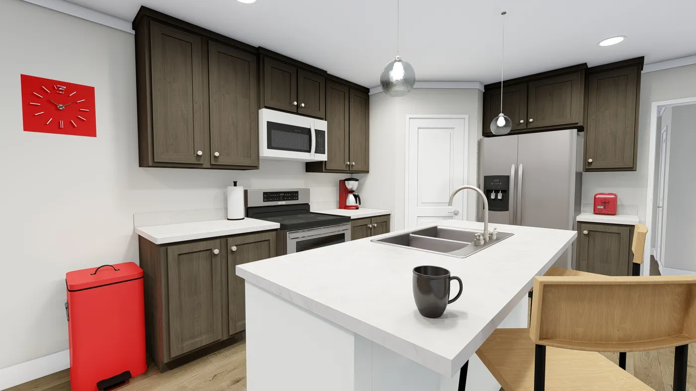 The SUNDANCE 48B Kitchen. This Manufactured Mobile Home features 3 bedrooms and 2 baths.