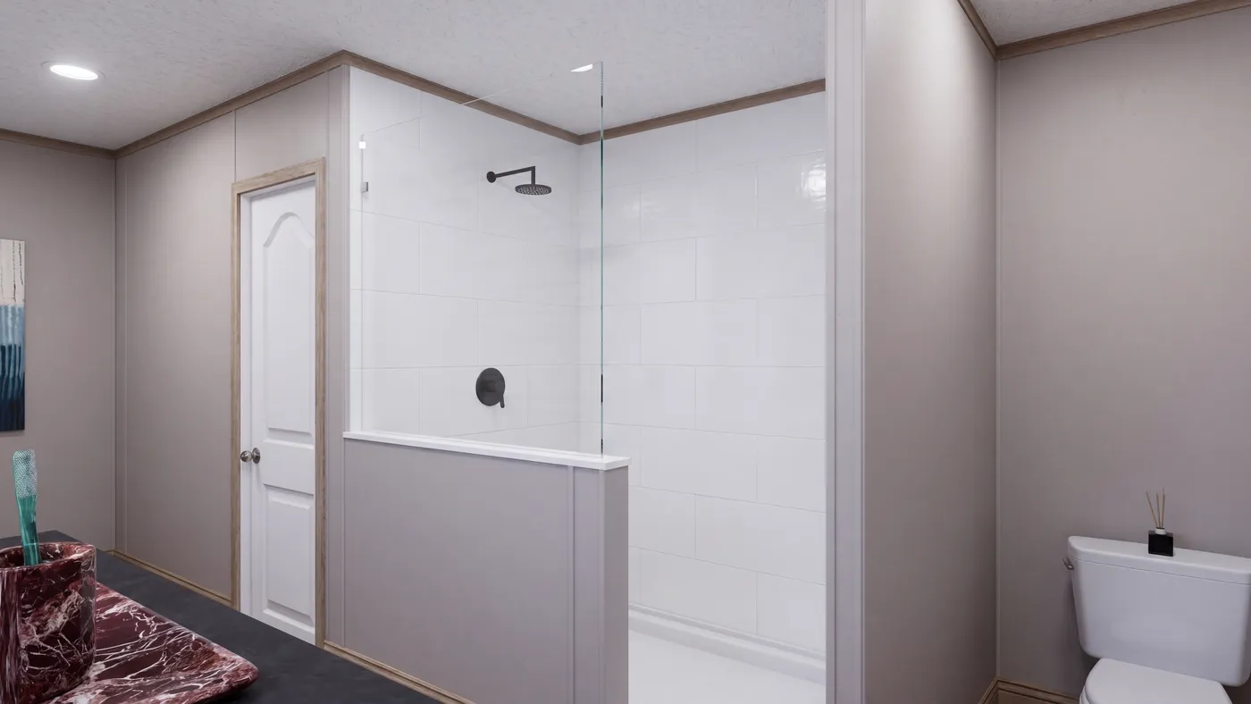 The MOUNTAIN BREEZE 3260 Primary Bathroom. This Manufactured Mobile Home features 3 bedrooms and 2 baths.
