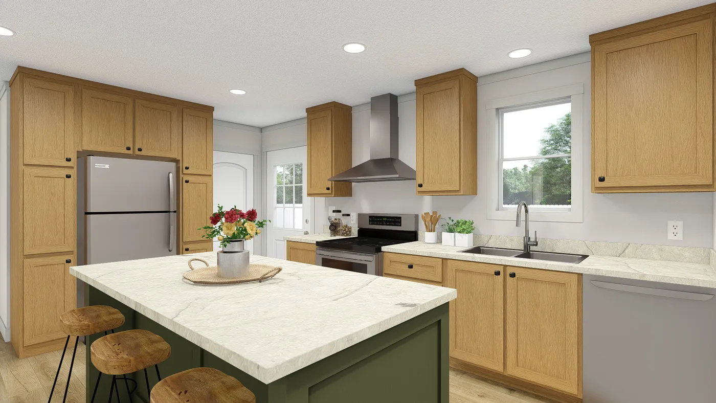 The 2006 "BEAUTIFUL MORNING" 4428 Kitchen. This Manufactured Mobile Home features 3 bedrooms and 2 baths.