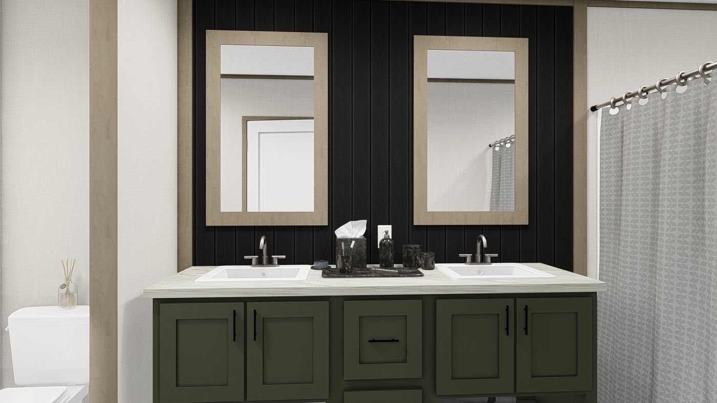 The HUDSON Primary Bathroom. This Manufactured Mobile Home features 3 bedrooms and 2 baths.