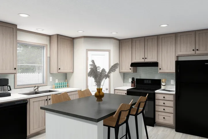 The 4828-E746 THE PULSE Kitchen. This Manufactured Mobile Home features 3 bedrooms and 2 baths.