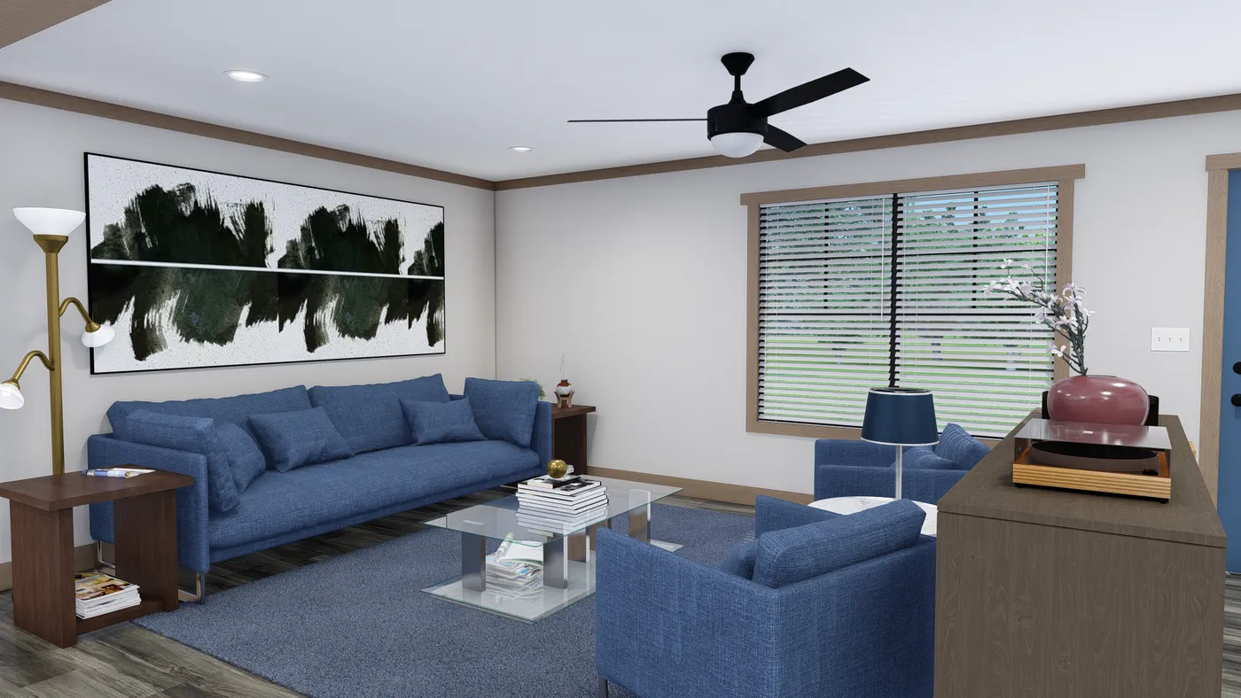 The TINSLEY Living Room. This Manufactured Mobile Home features 4 bedrooms and 2 baths.