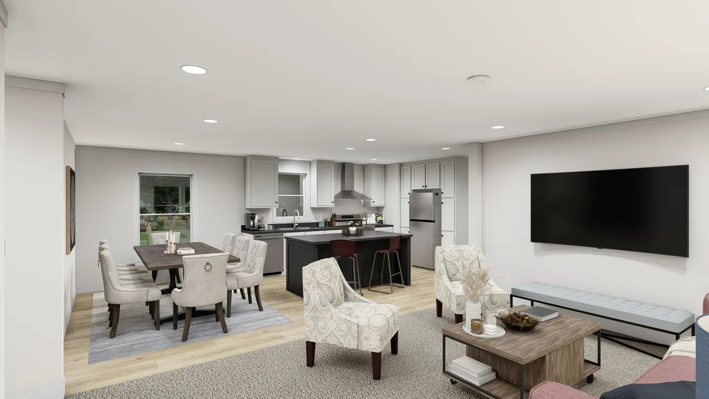 The LEAN ON ME Living Room. This Manufactured Mobile Home features 3 bedrooms and 2 baths.