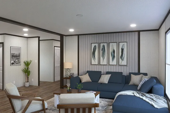 The REVEAL Living Room. This Manufactured Mobile Home features 3 bedrooms and 2 baths.