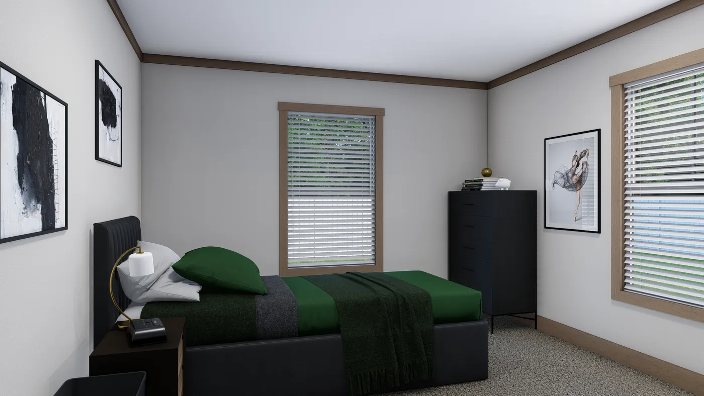 The EVERETT ELITE Bedroom. This Manufactured Mobile Home features 4 bedrooms and 3 baths.