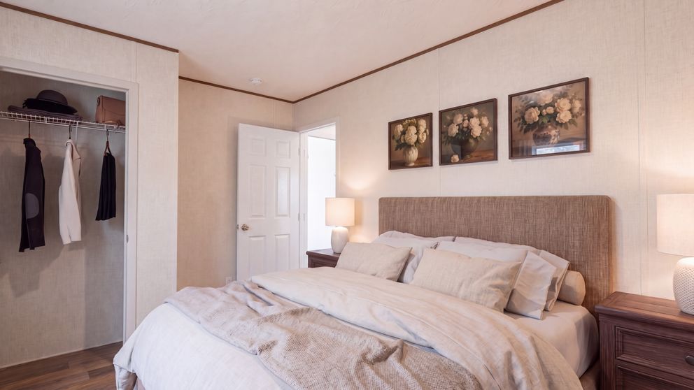 The ELM Bedroom. This Manufactured Mobile Home features 2 bedrooms and 1 bath.