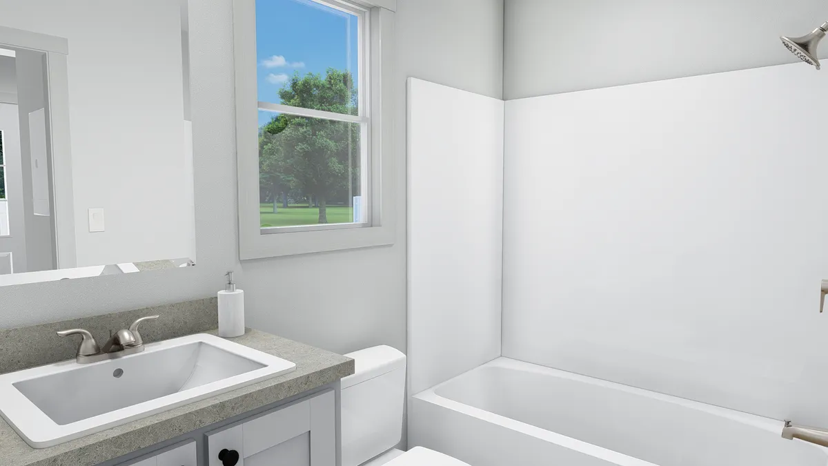 The IMAGINE Primary Bathroom. This Manufactured Mobile Home features 1 bedroom and 1 bath.