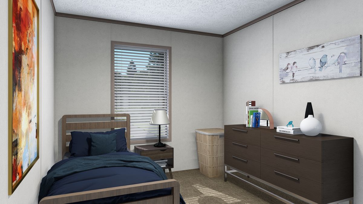 The 5228-5785 THE PULSE Bedroom. This Manufactured Mobile Home features 3 bedrooms and 2 baths.
