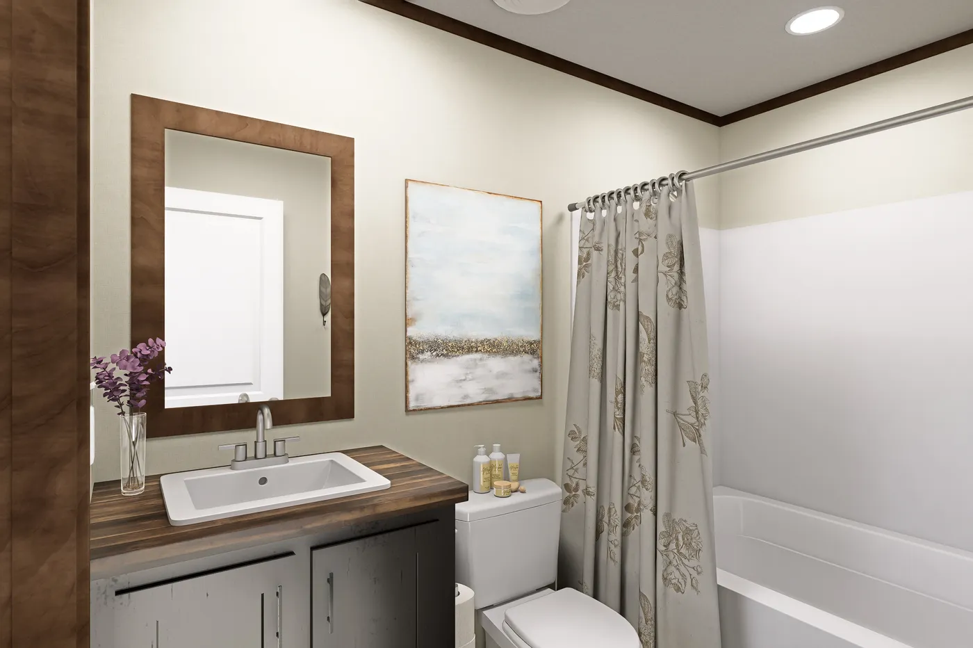 The POLO Guest Bathroom. This Manufactured Mobile Home features 2 bedrooms and 1 bath.