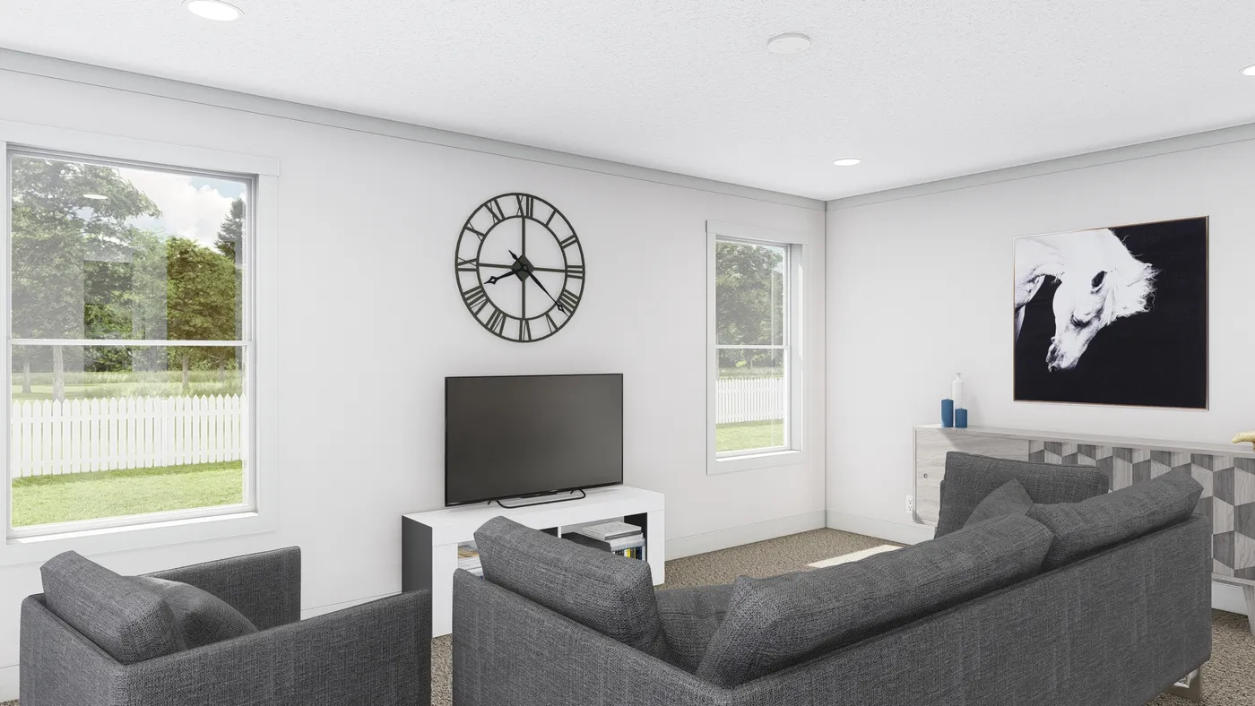 The JOHNNY B GOODE Living Room. This Manufactured Mobile Home features 3 bedrooms and 2 baths.