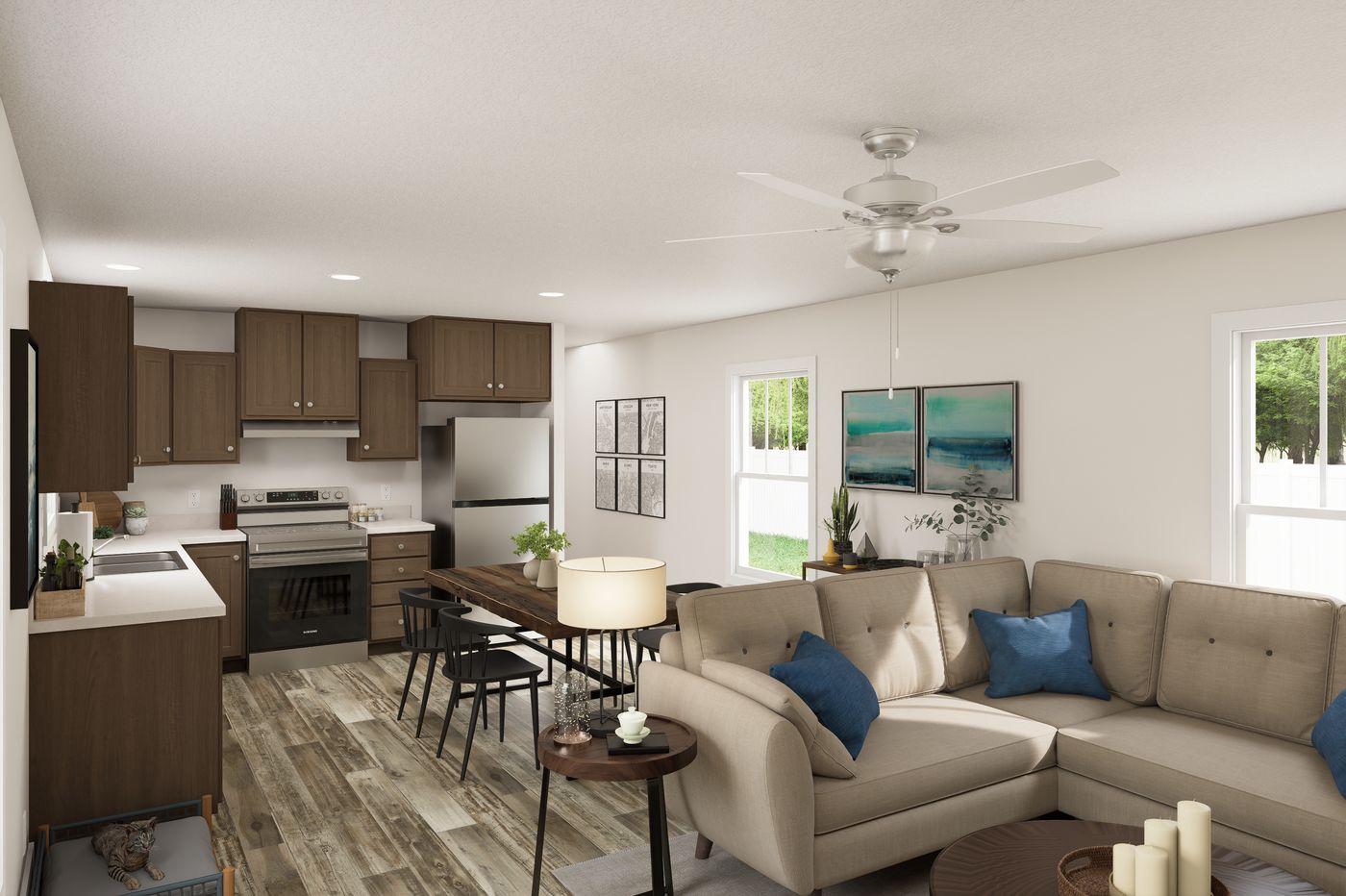 The 6016-SW021 Living Room. This Manufactured Mobile Home features 2 bedrooms and 2 baths.