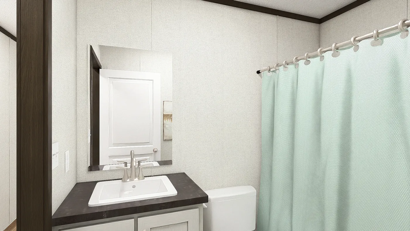 The DYNAMIC Guest Bathroom. This Manufactured Mobile Home features 3 bedrooms and 2 baths.