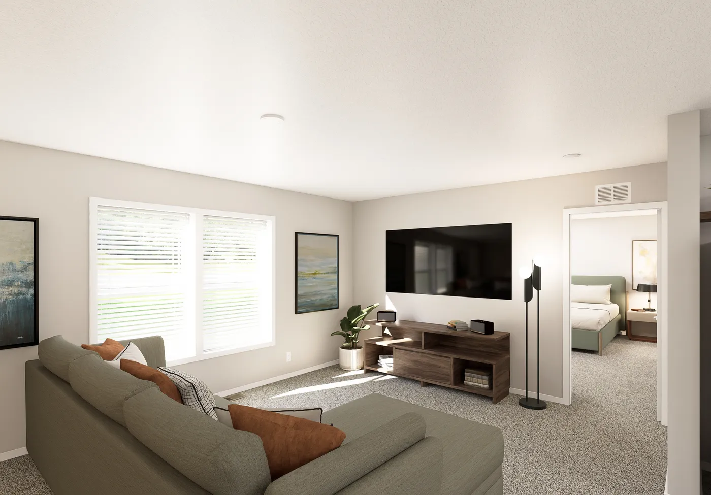 The SLE 681F Living Room. This Manufactured Mobile Home features 4 bedrooms and 2 baths.