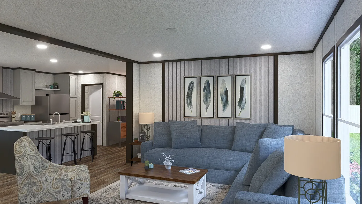 The IMPACT Living Room. This Manufactured Mobile Home features 4 bedrooms and 2 baths.