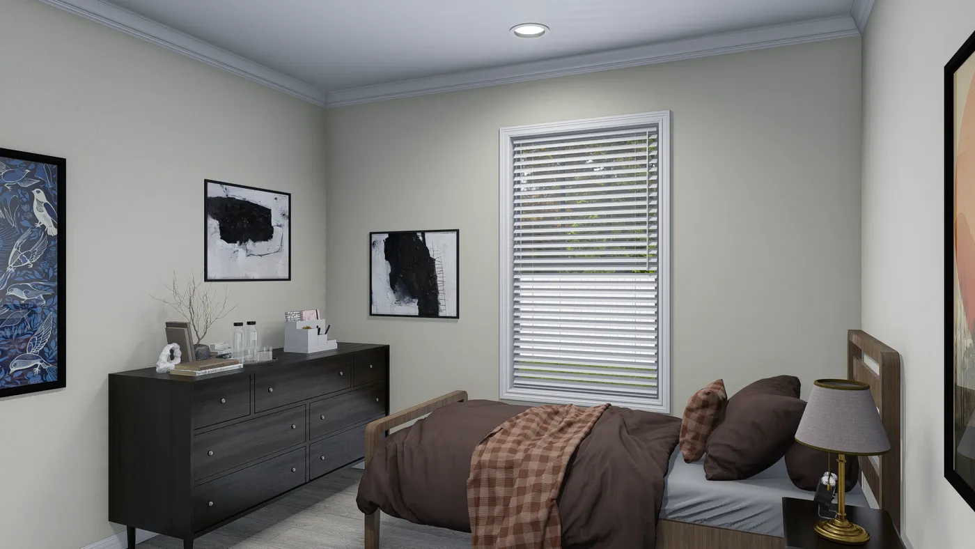The 5404 "FONTANA" 7616 Bedroom. This Manufactured Mobile Home features 3 bedrooms and 2 baths.