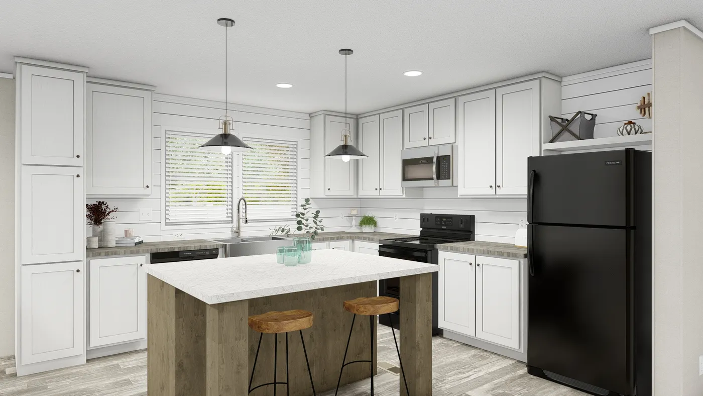 The ULTRA BREEZE 28X52 Kitchen. This Manufactured Mobile Home features 3 bedrooms and 2 baths.