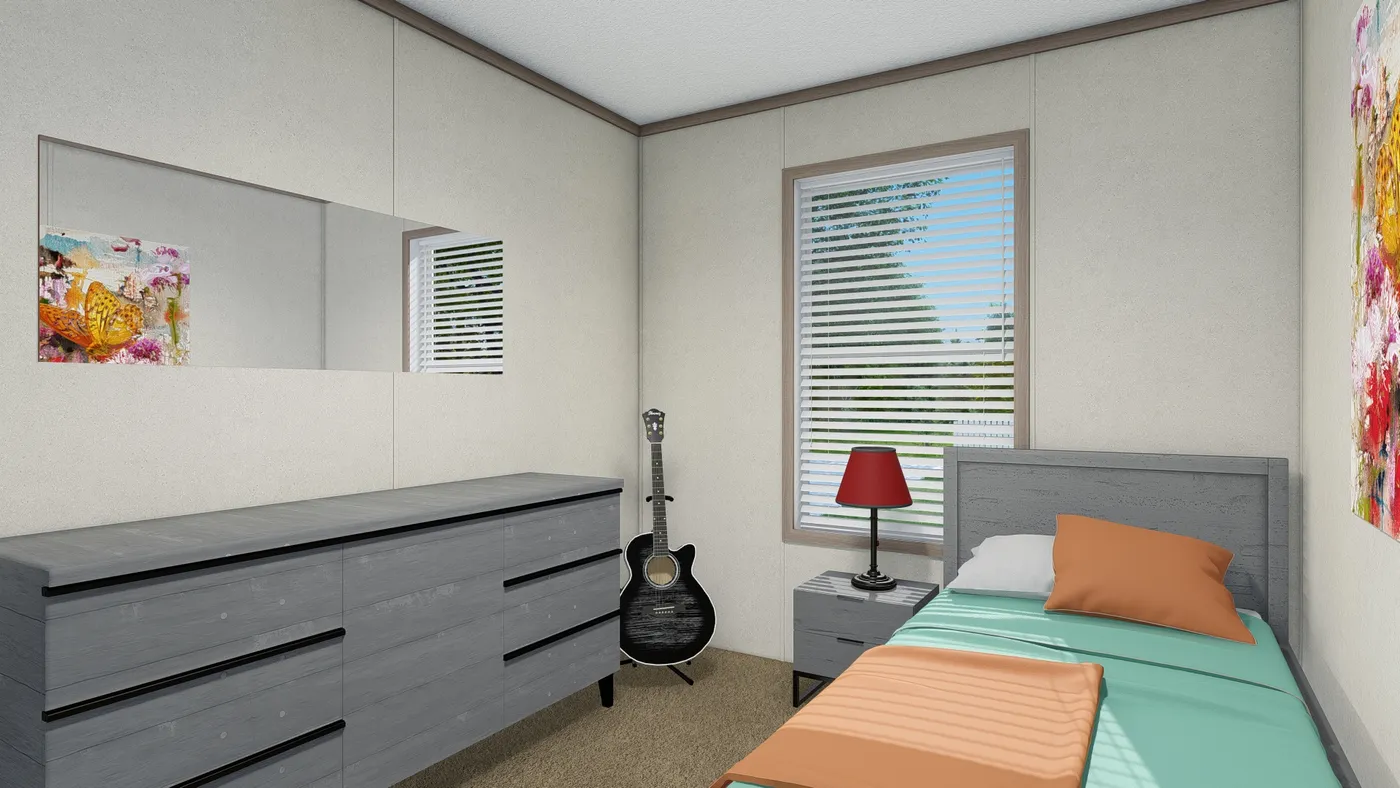 The 4828-5783 THE PULSE Guest Bedroom. This Manufactured Mobile Home features 3 bedrooms and 2 baths.