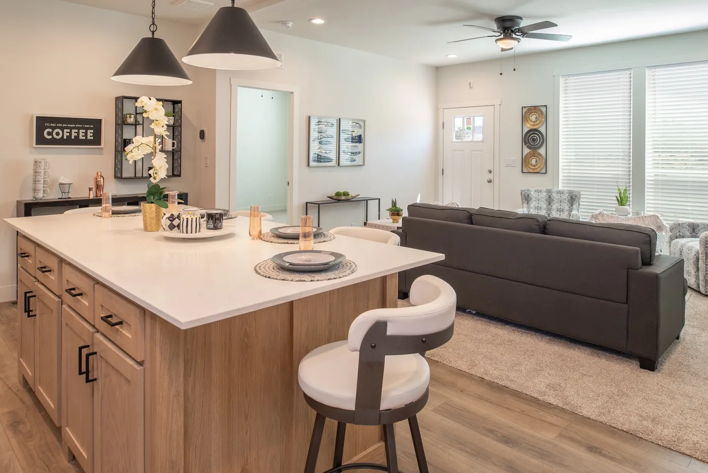 The HRM-2844-2A             KANSAS Living Room. This Manufactured Mobile Home features 2 bedrooms and 2 baths.