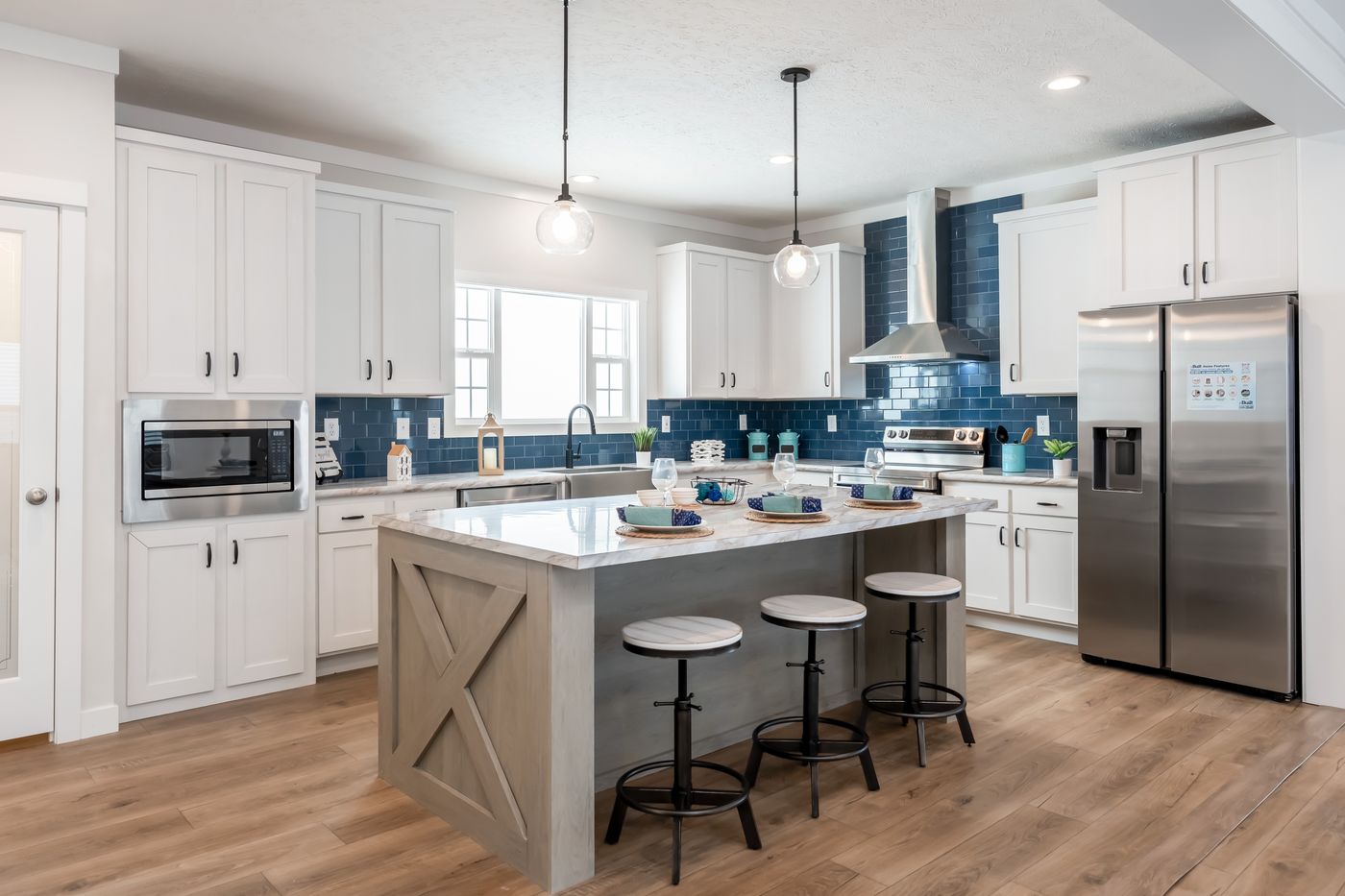 The 3459 MOD 64X28 CAROLINA Kitchen. This Modular Home features 3 bedrooms and 2 baths.