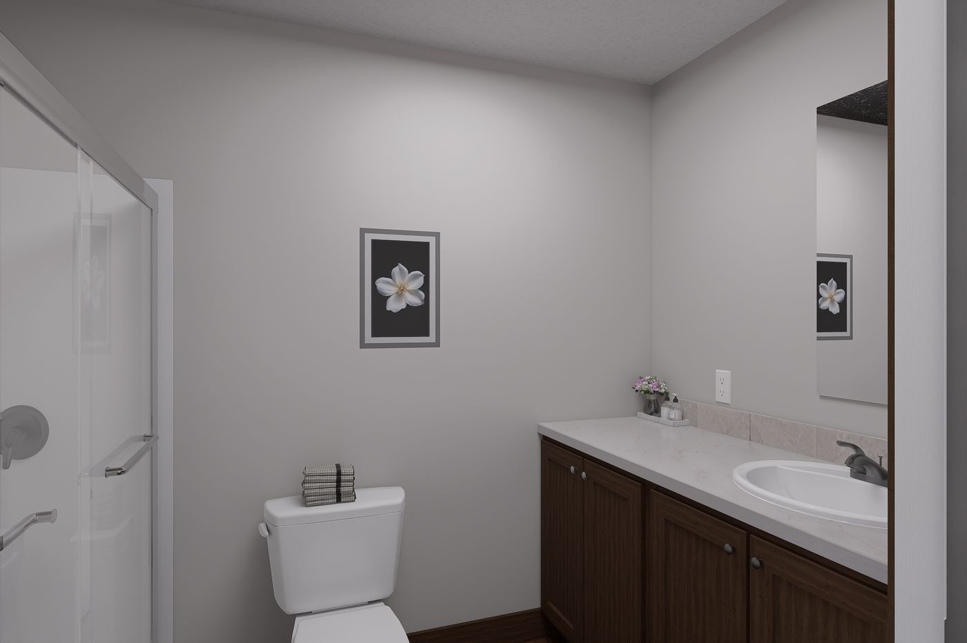 The RIGHT CHOICE 107 Primary Bathroom. This Manufactured Mobile Home features 3 bedrooms and 2 baths.