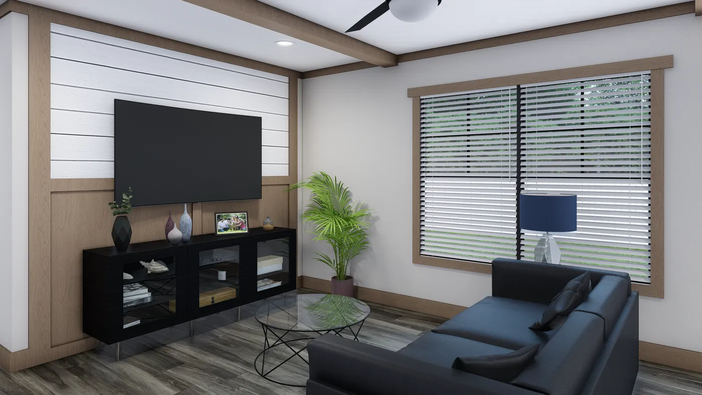 The ANGELINA Living Room. This Manufactured Mobile Home features 4 bedrooms and 2 baths.