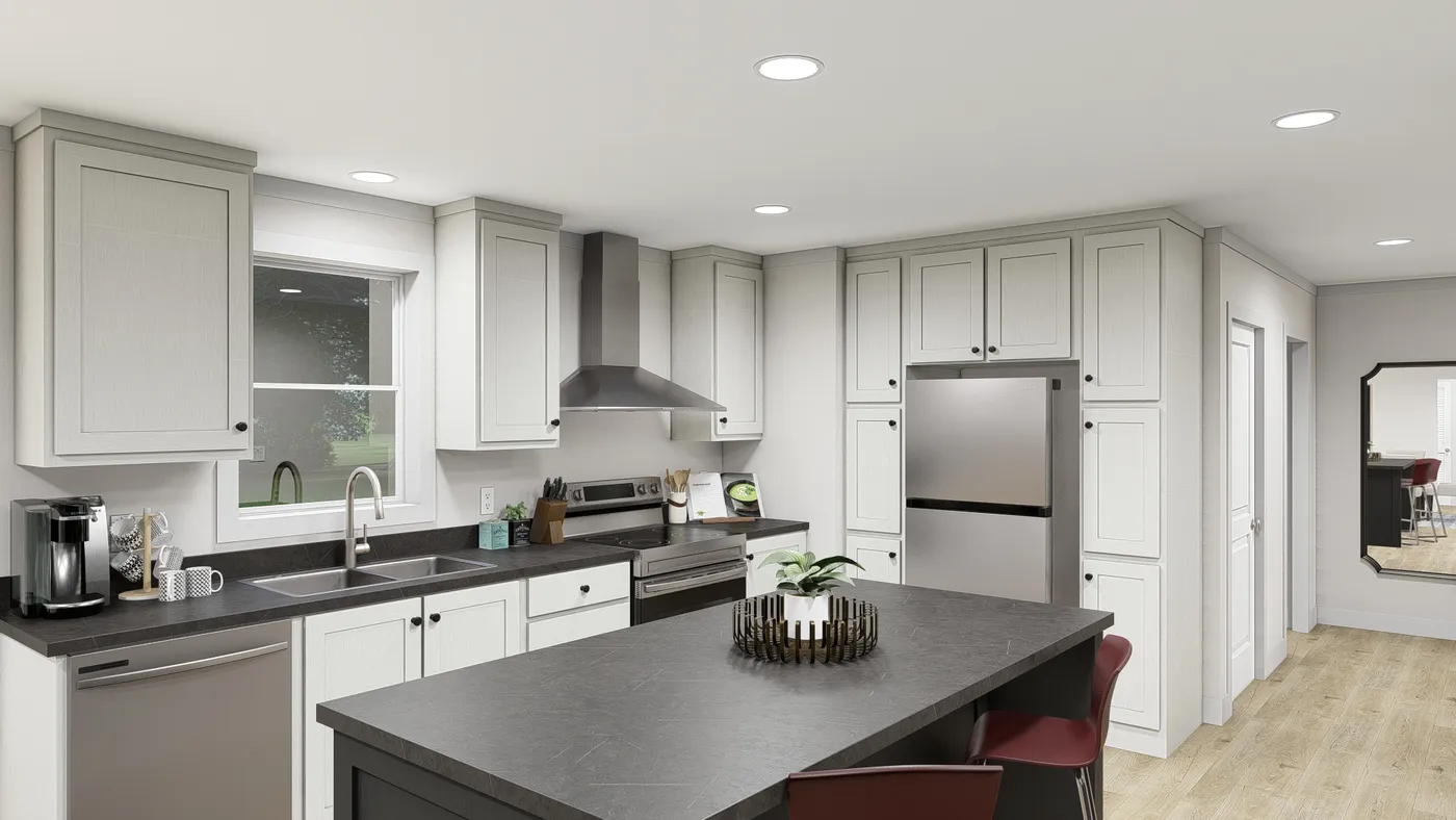 The LEAN ON ME Kitchen. This Manufactured Mobile Home features 3 bedrooms and 2 baths.