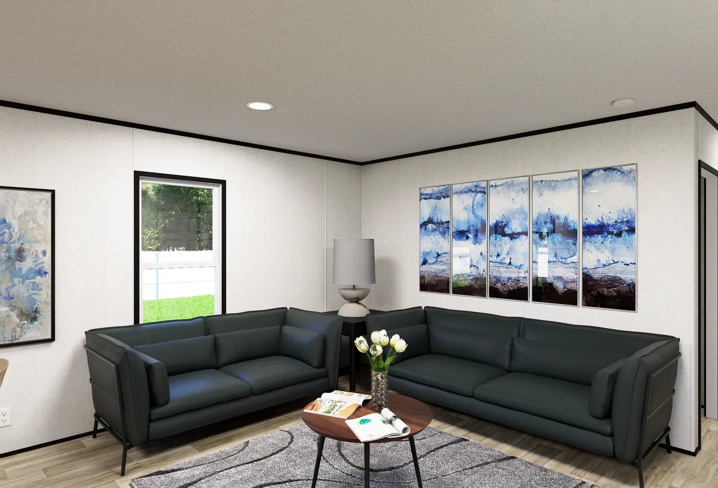 The OASIS Living Room. This Manufactured Mobile Home features 3 bedrooms and 2 baths.