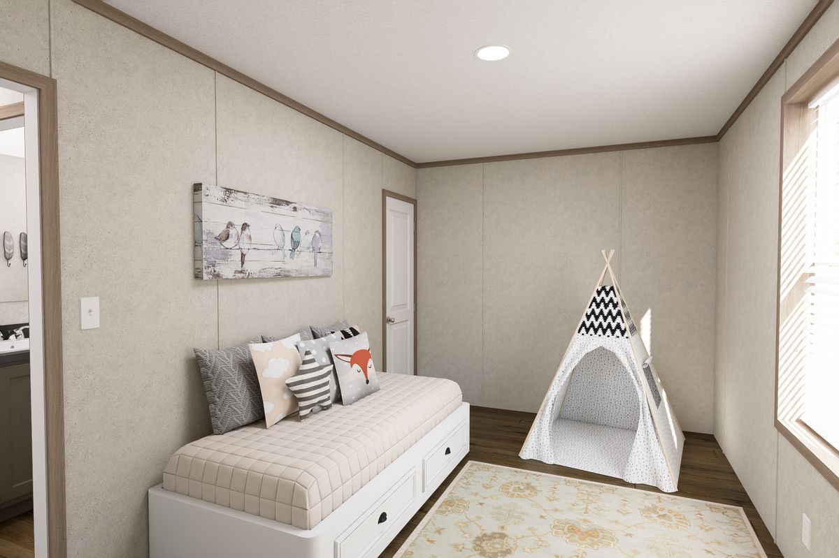 The 7616-CC01 CORNERSTONE 76 Guest Bedroom. This Manufactured Mobile Home features 3 bedrooms and 2 baths.