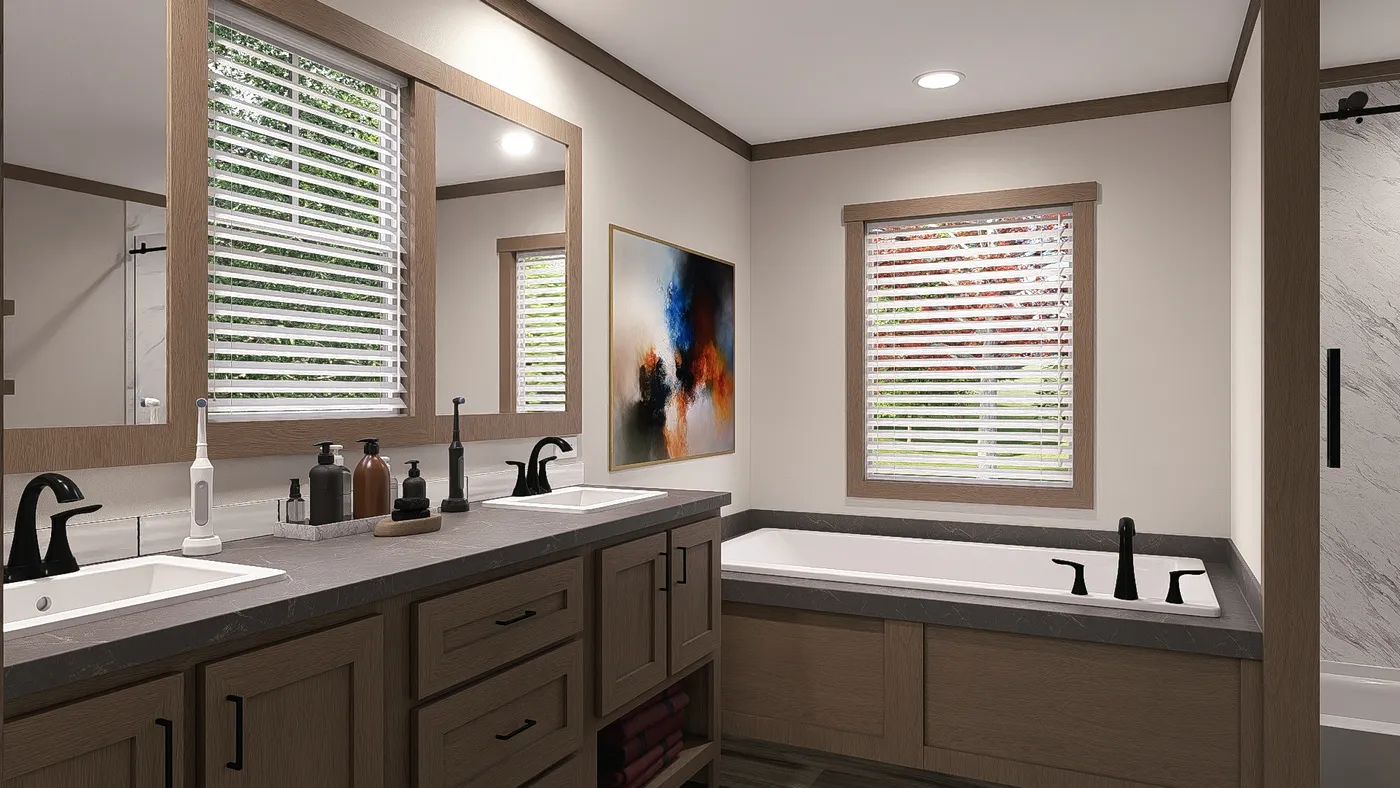 The FARM 4 FLEX Primary Bathroom. This Manufactured Mobile Home features 4 bedrooms and 3 baths.