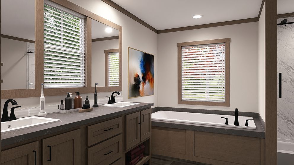 The FARM 4 FLEX Primary Bathroom. This Manufactured Mobile Home features 4 bedrooms and 3 baths.