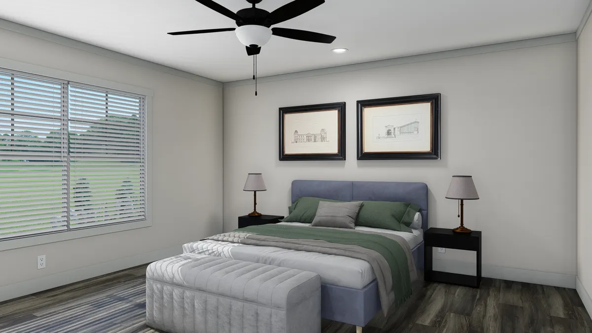 The FARM 3 FLEX ELITE DEN Primary Bedroom. This Manufactured Mobile Home features 3 bedrooms and 2 baths.