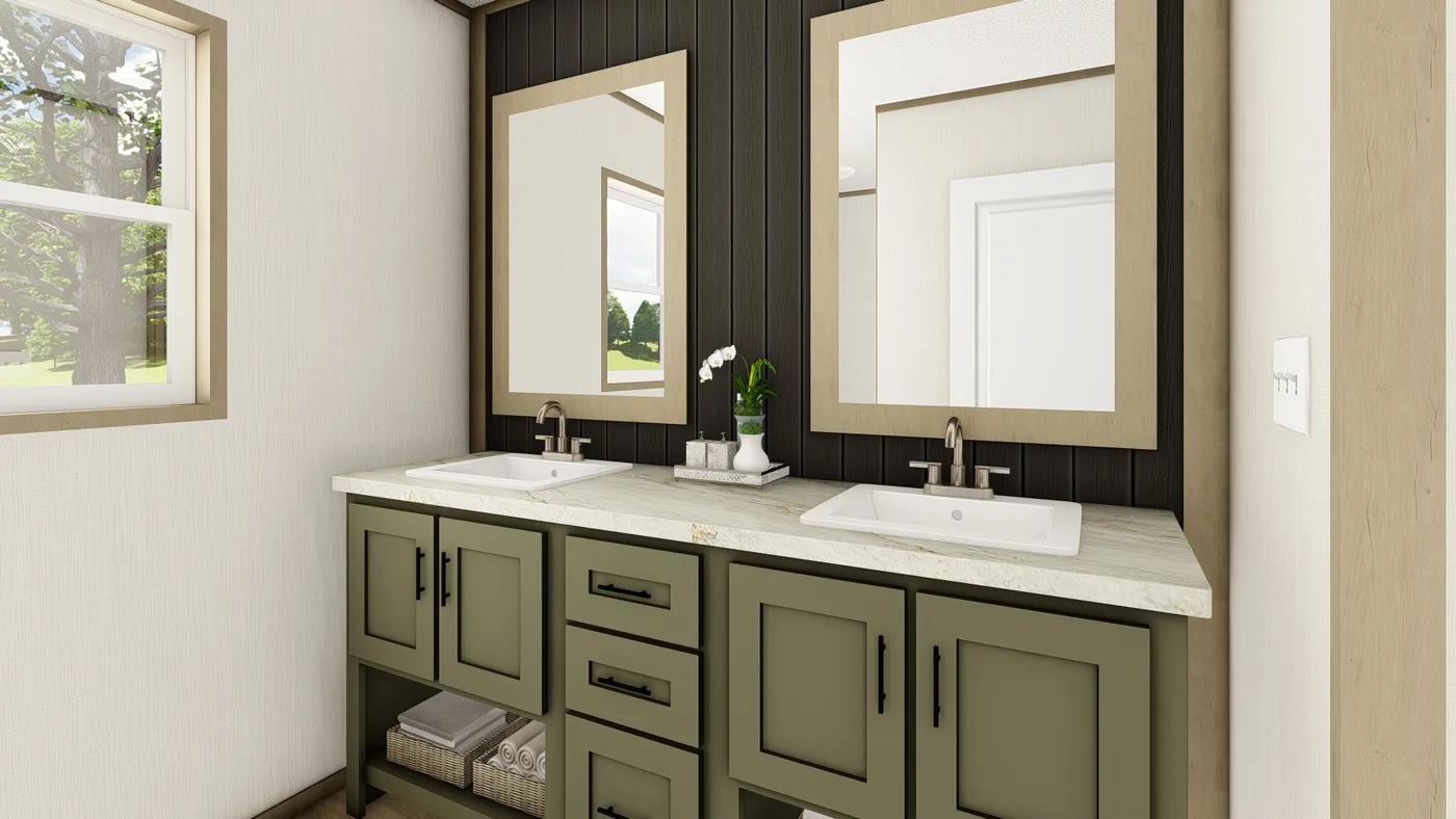 The TIDE Primary Bathroom. This Manufactured Mobile Home features 2 bedrooms and 2 baths.