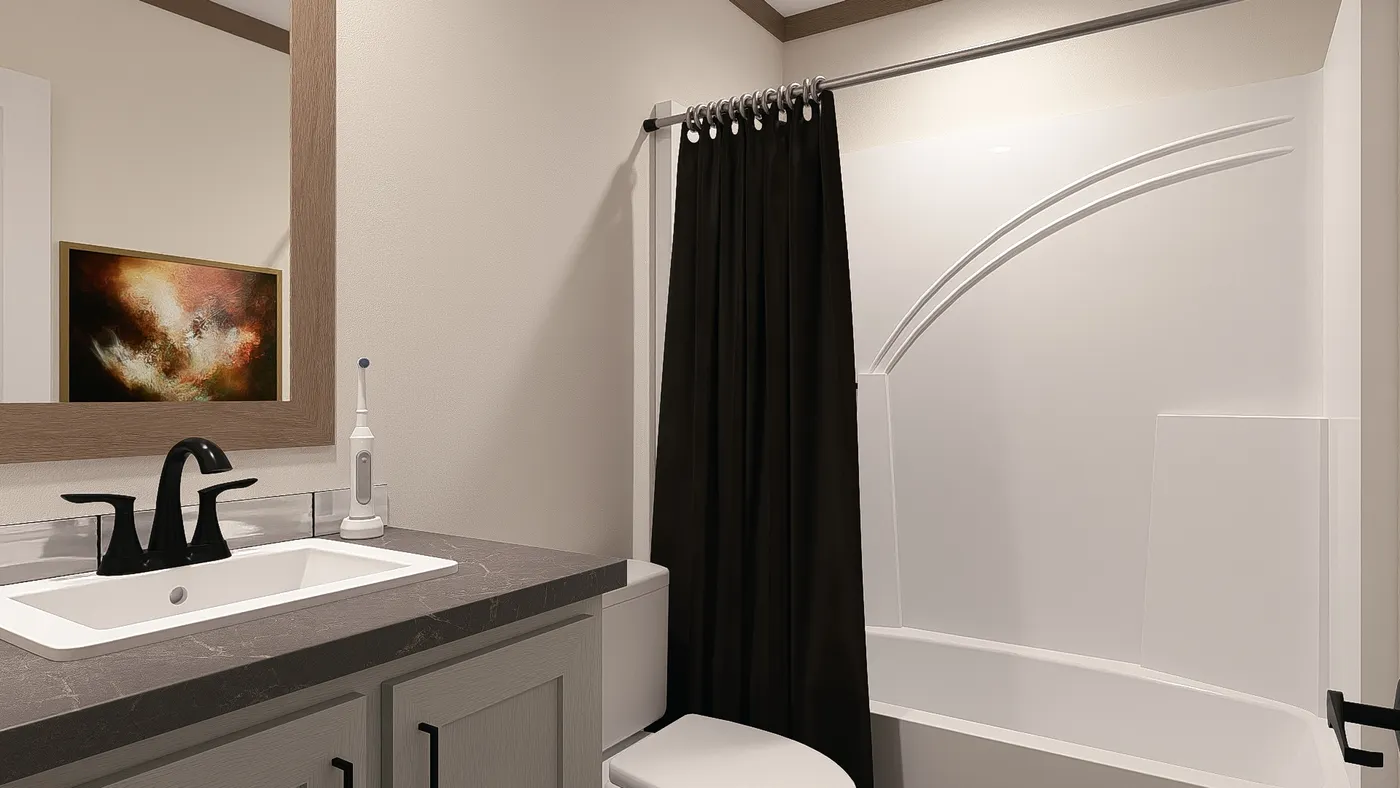The LEXI Guest Bathroom. This Manufactured Mobile Home features 3 bedrooms and 2 baths.