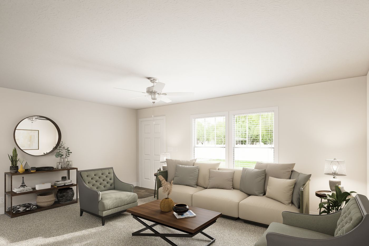 The 5628-MS067-2 HUNTINGTON Living Room. This Manufactured Mobile Home features 4 bedrooms and 2 baths.